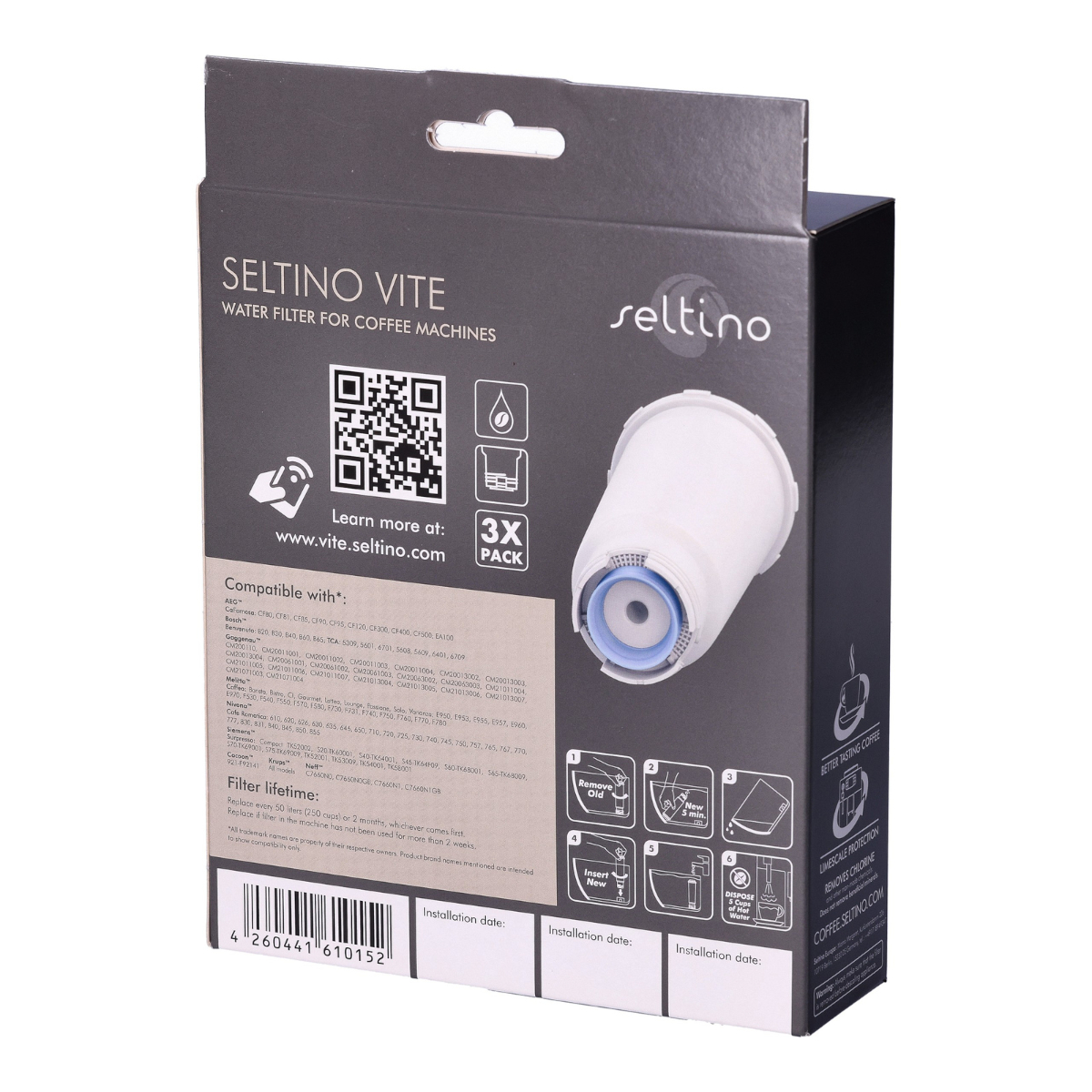 Seltino Vite Wasserfilter – Ersatz für Krups F088, 3 Stück